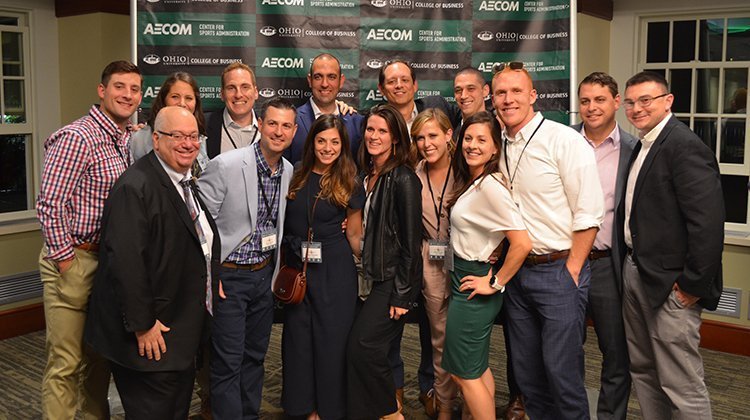 Alumni from the Master of Sports Administration Class of 2009, including Matt Kittle (back row, second from right), gather for a group photo during this year’s OHIO Sports Administration Symposium, held May 9-11 on the Athens Campus.