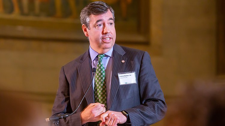 Patrick Madden, BMUS ’94, MA ’96, addresses a small group of OHIO alumni in April at the National Archives in Washington, D.C.