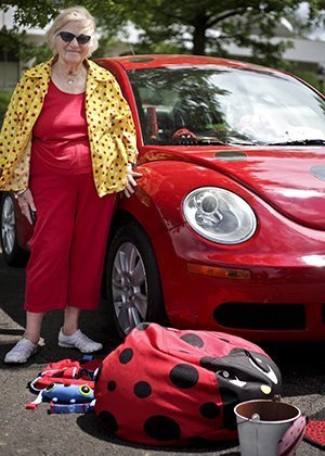 Marilyn Allen, BSED ’58, is pictured with her 2009 Volkswagen “Lady” Bug at OHIO’s 2018 On The Green Weekend, during which she was presented the Konneker Volunteer of the Year Award for her dedication to promoting Ohio University.