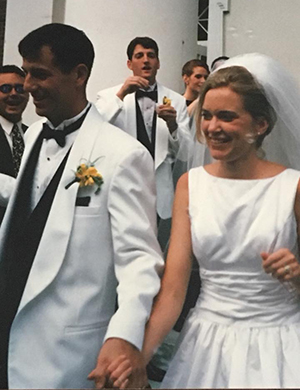 Monique Mixner, BSHSS ’93, and Mike King, BBA ’92, met each other through mutual Ohio University friends in the fall of 1993 and brought their Bobcat friends together again when they returned to Athens for their wedding.