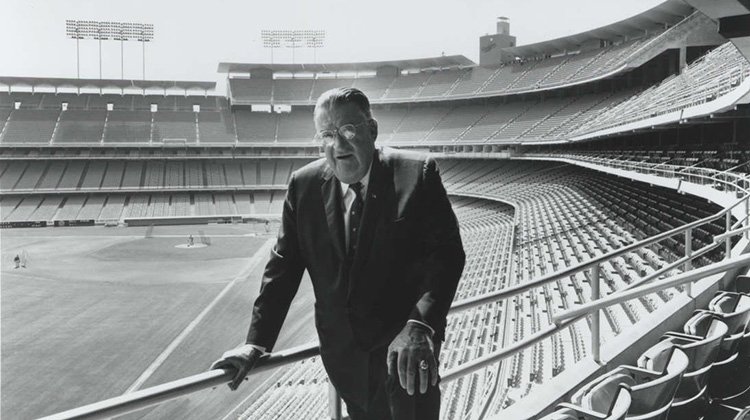 Walter O'Malley is pictured outside of his office at Dodger Stadium, a stadium this visionary behind Ohio University’s world-renowned Sports Administration Program designed, built and opened in April 1962.