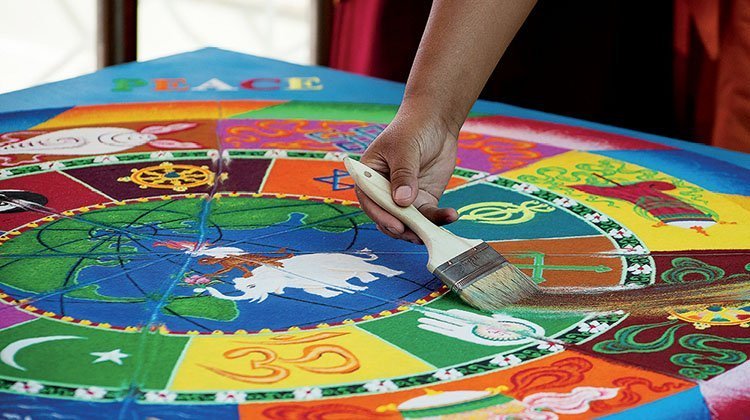 Ohio Today’s winter issue includes an article on Tibetan monks from the Labrang Tashi Kyil Monastery in Dehradun, India, who visited Ohio University’s Athens campus this past October and created a Peace Mandala inside Baker University Center. 