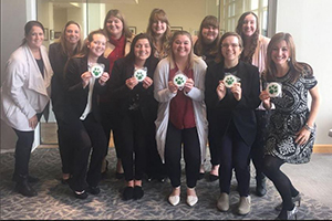 Alumna Lyndale (Allison) Reisinger, BSC '09, MA' 12, (pictured front row, far right) poses for a photo with several of the Ohio University Lancaster students she interacted with during a “Bobcat to Bobcat” networking session.