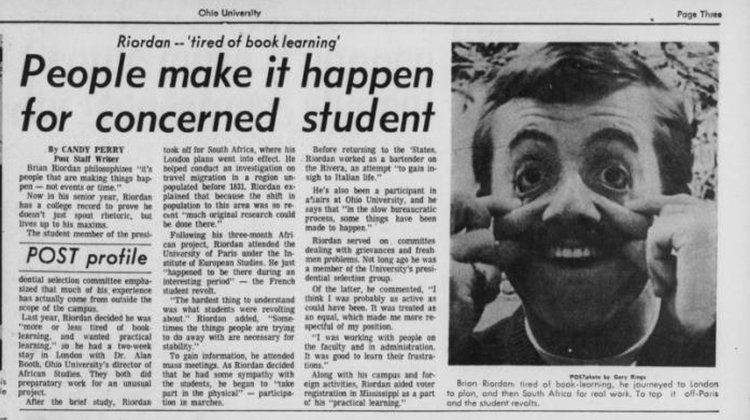 Brian Riordan, AB ’69, is featured in this April 29, 1969 article in The Post.