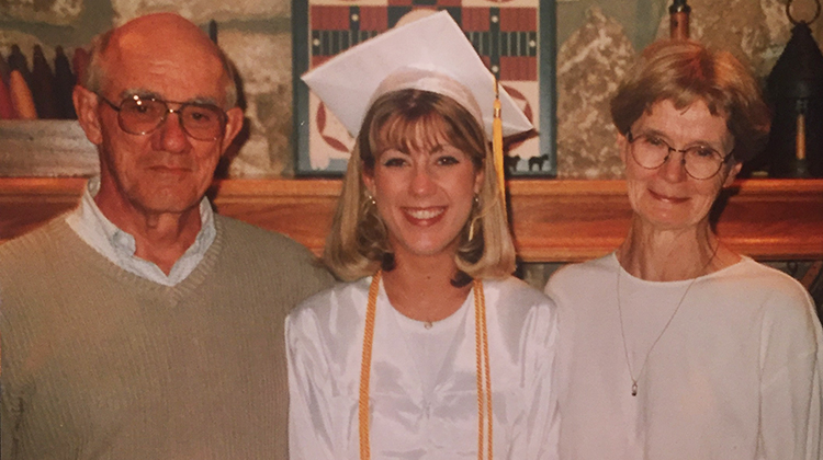 Hoy J and Shirley K. Seckinger are pictured with their granddaughter, Holly, on the day she graduated from high school. 