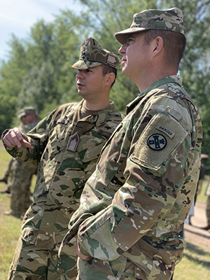 Col. Andrew Stone (right) is seen last fall with a Hungarian soldier in Hódmezővásárhely, Hungary. Stone was one among several Ohio National Guard members who observed and provided guidance to a multinational exercise that included participants from Hungary, Slovakia, Ukraine, Austria and Romania.