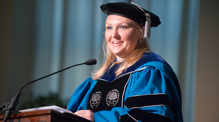 Heather Baird Tomlinson, BS ’00, speaks at Ohio University’s 2009 Founders Day Convocation.