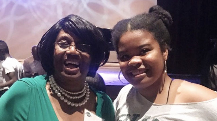Darlene Patterson Spencer, BA ’69, is pictured with Wimmer/Patterson Urban Dance Award recipient Jillian Lewis, BFA ’22, at an event during the 2019 Black Alumni Reunion held in September on the Athens Campus.