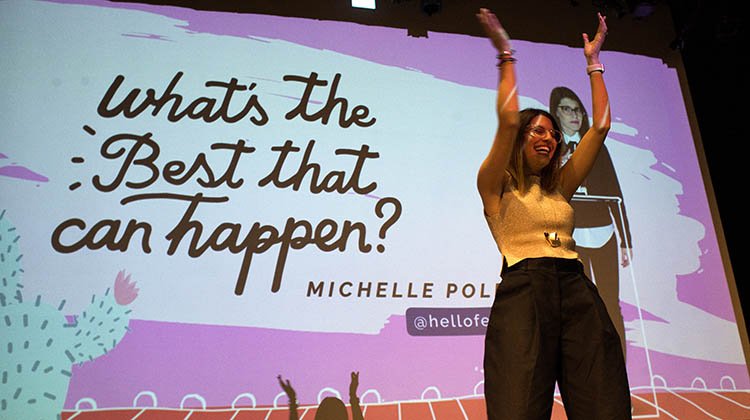 Michele Poler presents on stage at Celebrate Women 2018