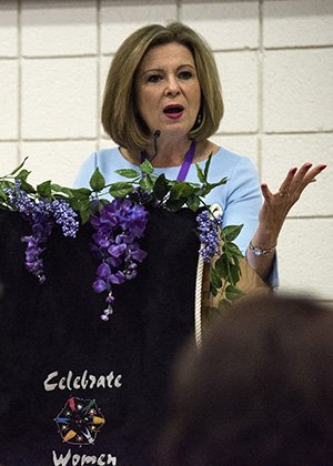Colleen Marshall speaks on stage at Celebrate Women 2018