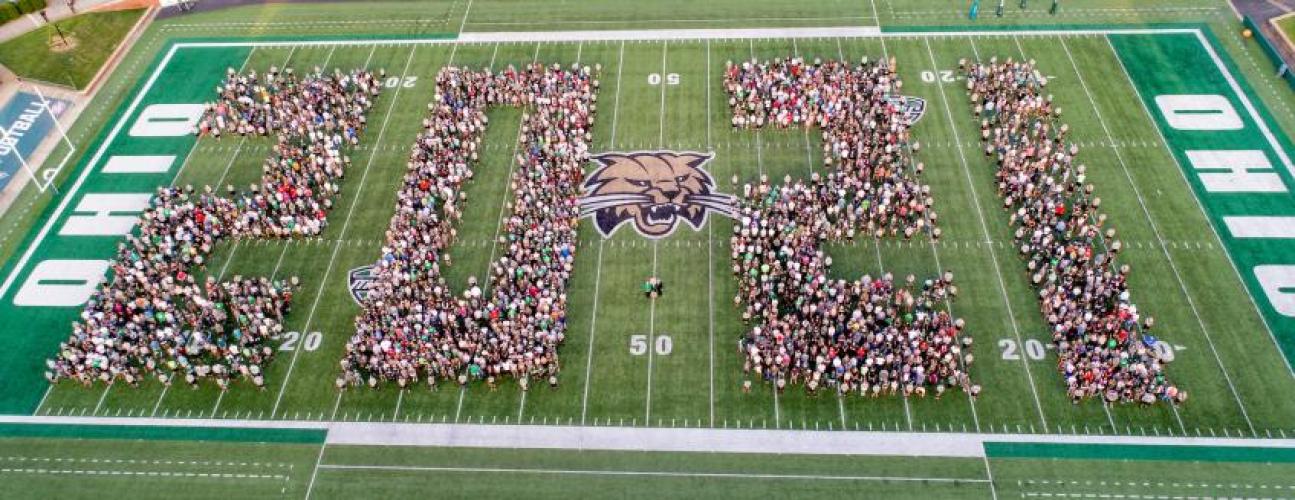 Students at Peden stadium spell out 2021