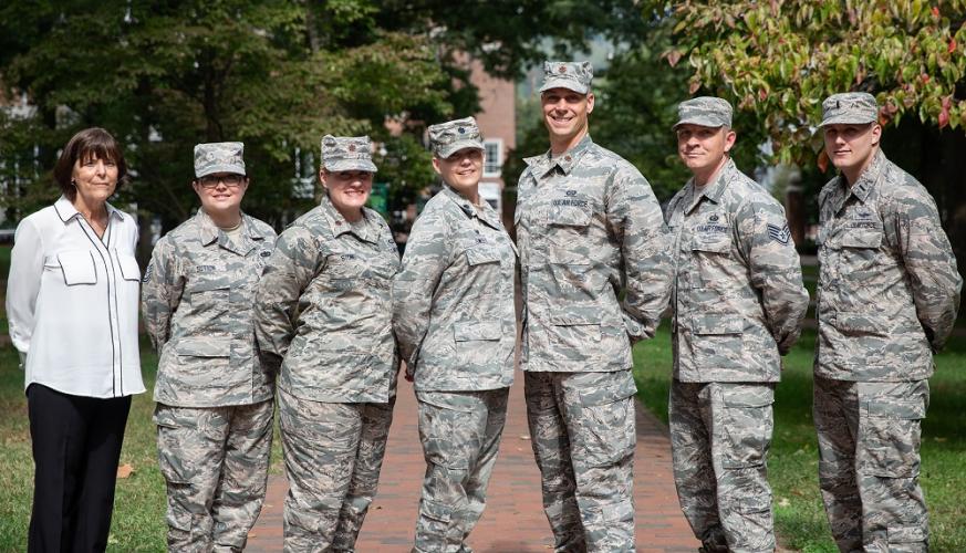 Members of Ohio University Air Force ROTC stand in uniform