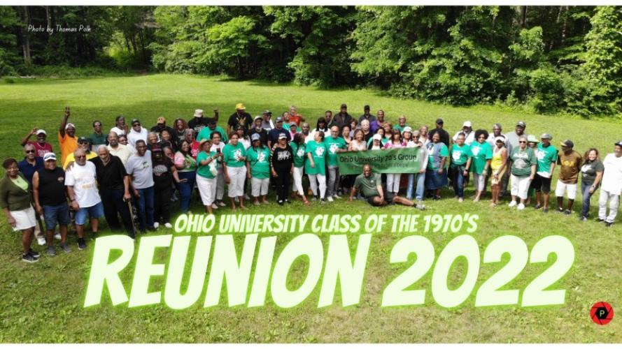 Pictured is a group photo of the more than 200 Ohio University alumni who attended the 2022 1970's reunion in Cleveland.