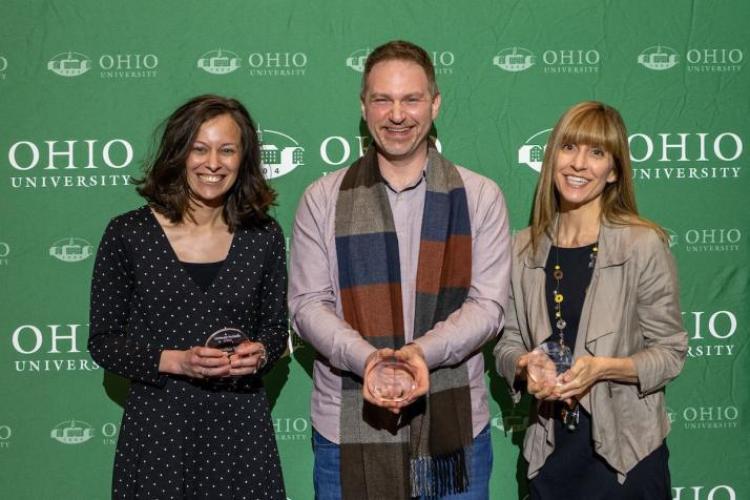 Three professors posing with their 22-23 University Professor awards