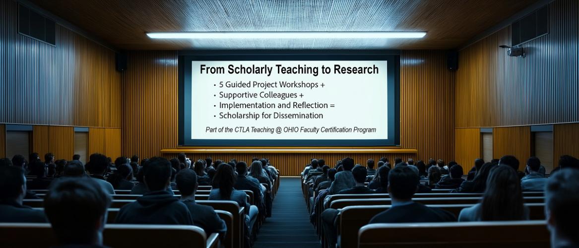 From Scholarly Teaching to Research - 5 Guided Project Workshops + Supportive Colleagues + Implementation and Reflection = Scholarship for Dissemination - Part of the CLTA Teaching @OHIO Faculty Certification Program