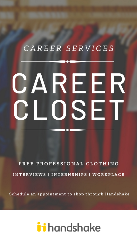 Schedule an appointment for the Career Closet on Handshake