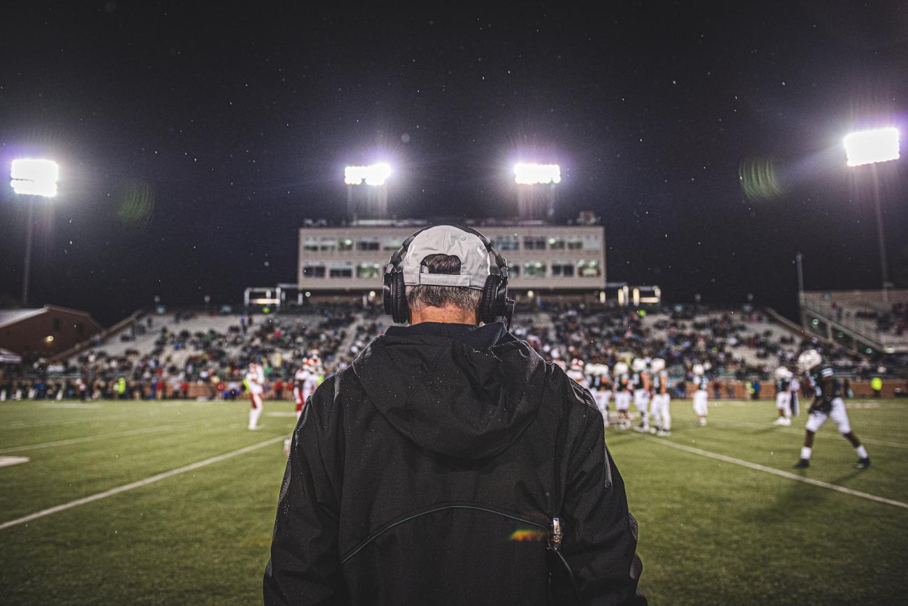 Frank Solich looks on as the Bobcats played Miami at home earlier this season. 