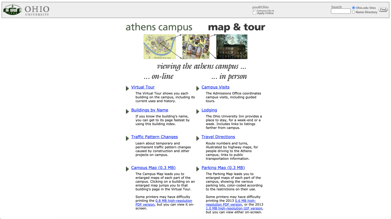 Old website of Athens Campus map and building information