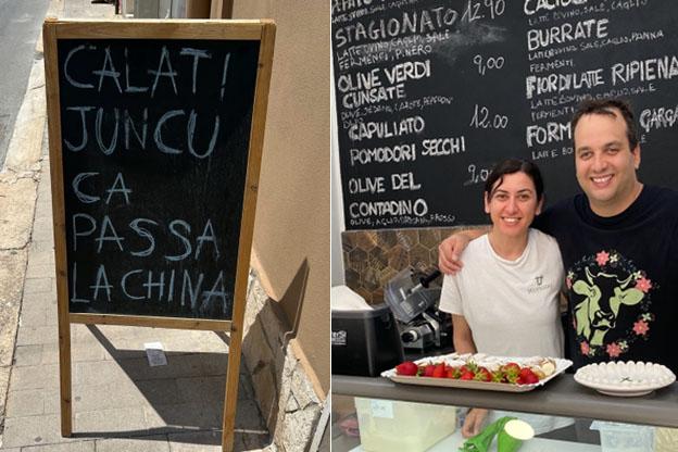 Giuseppe Selvaggio with his cousin at their cheese shop in Priolo Gargallo