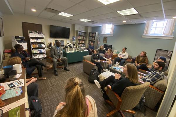 Students fill the center for a special guest