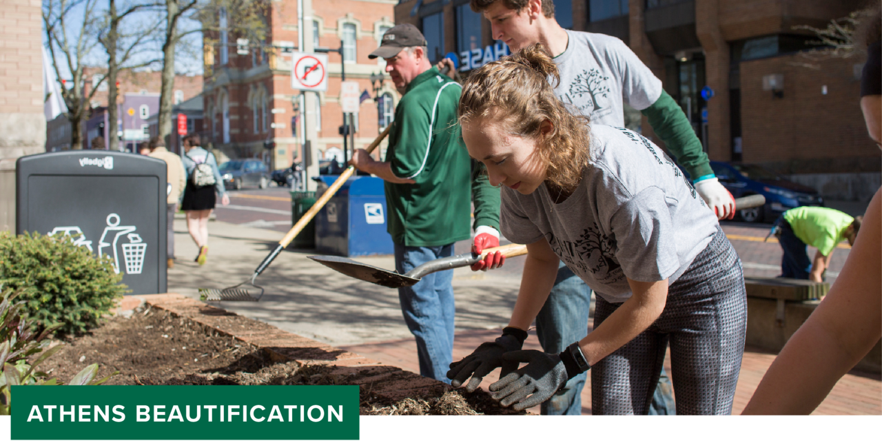 Volunteers working on campus beautification