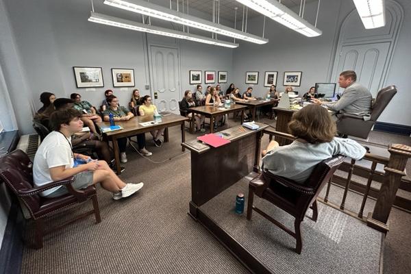 Judge Zach Saunders, the County Probate/Juvenile Court Judge in Athens County, presided over the mock trial.