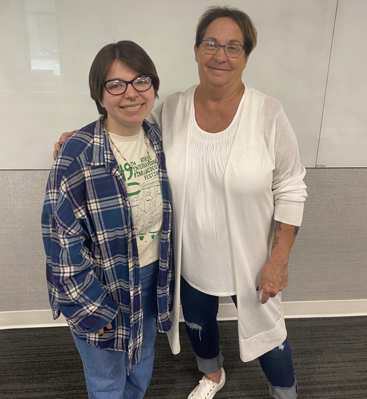 Miranda poses with Ohio Innocence Project exoneree Nancy Smith.