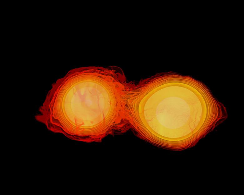 A NASA supercomputer simulation shows a neutron star merger.