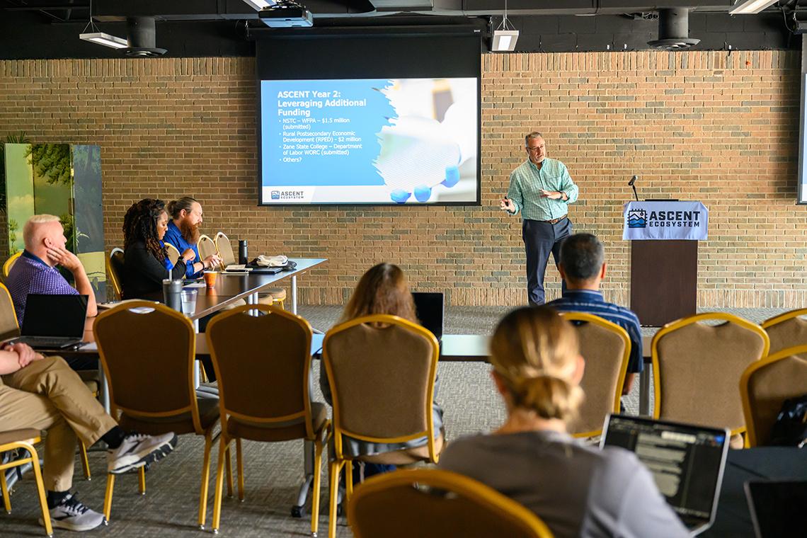 ASCENT Program Director and OHIO Associate Dean of Industry Partnerships Scott Miller speaks at the 2024 ASCENT Ecosystem Partner Retreat.