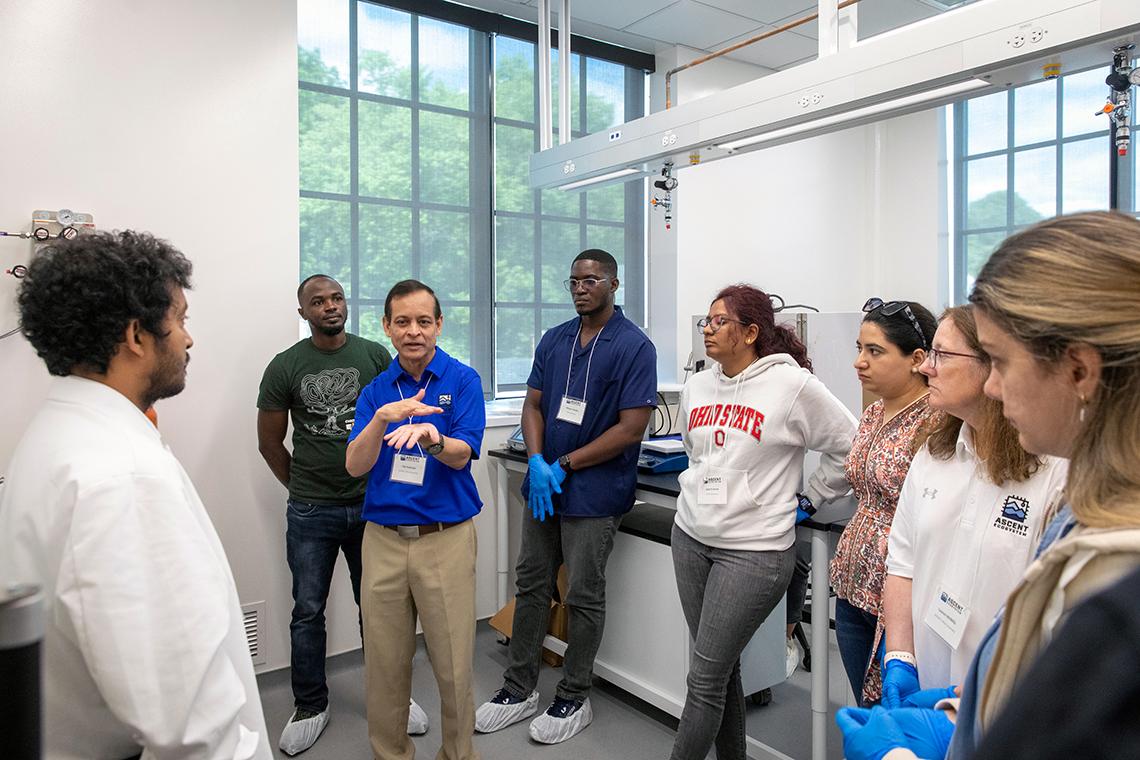 Participants of the ASCENT Semiconductor Workshops learn about the steps involved in wafer fabrication processing as well as clean room operations and chip packaging during demonstrations held at the Russ Research Opportunity Center on the Ohio University campus in Athens, Ohio on June 11, 2024.