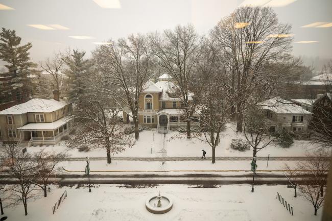 Ohio University's Athens Campus is shown covered with snow on a winter day