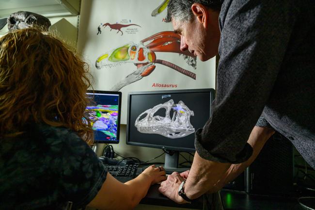 Larry Witmer works with a student in his labratory at Ohio University