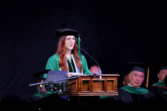 Class of 2024 HCOM graduate Alexis Ruffing speaks at commencement