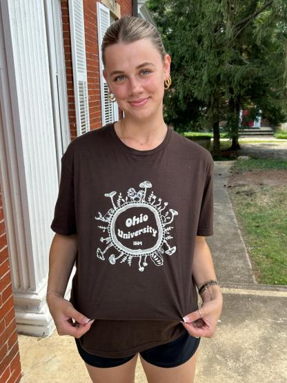 An OHIO student wears the shirt designed by Bel Crawford