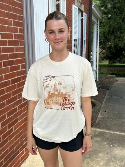 An OHIO student wears the shirt designed by Ellie Sabatino