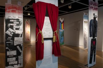 The "In This Space: Disrupted" exhibit is seen inside Ohio University's Trisolini Gallery.