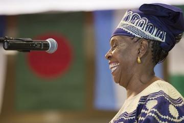 Beatrice Selotlegeng giving a speech