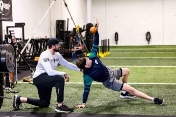 Dak Notestine trains Joe Burrow at Black Sheep Performance in Blue Ash, Ohio