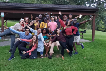 CommDev students enjoying the traditional international potluck held every year during the fall semester