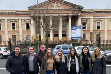 Advisor Larry Hayman and students at Crumlin Road Courthouse. Belfast, Northern Ireland