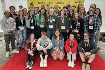 A large group of OHIO students are shown at South By Southwest