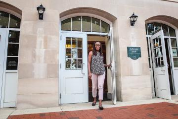 Kay-Anne Darlington, MA '10, PHD '15, portrait outside Jefferson Hall