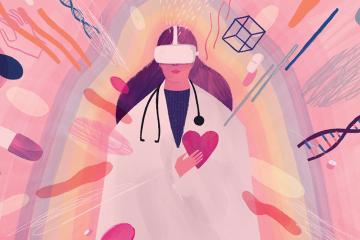 graphic showing nurse wearing VR goggles