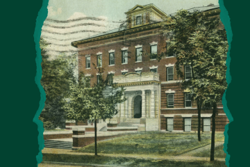 A graphic image of a historic building at Ohio University