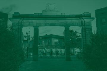 View of the alumni gateway from the College Green at Ohio University