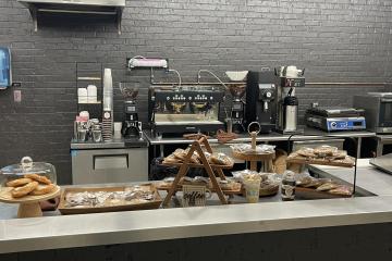 pastries and coffee machine at the Coffee Hub