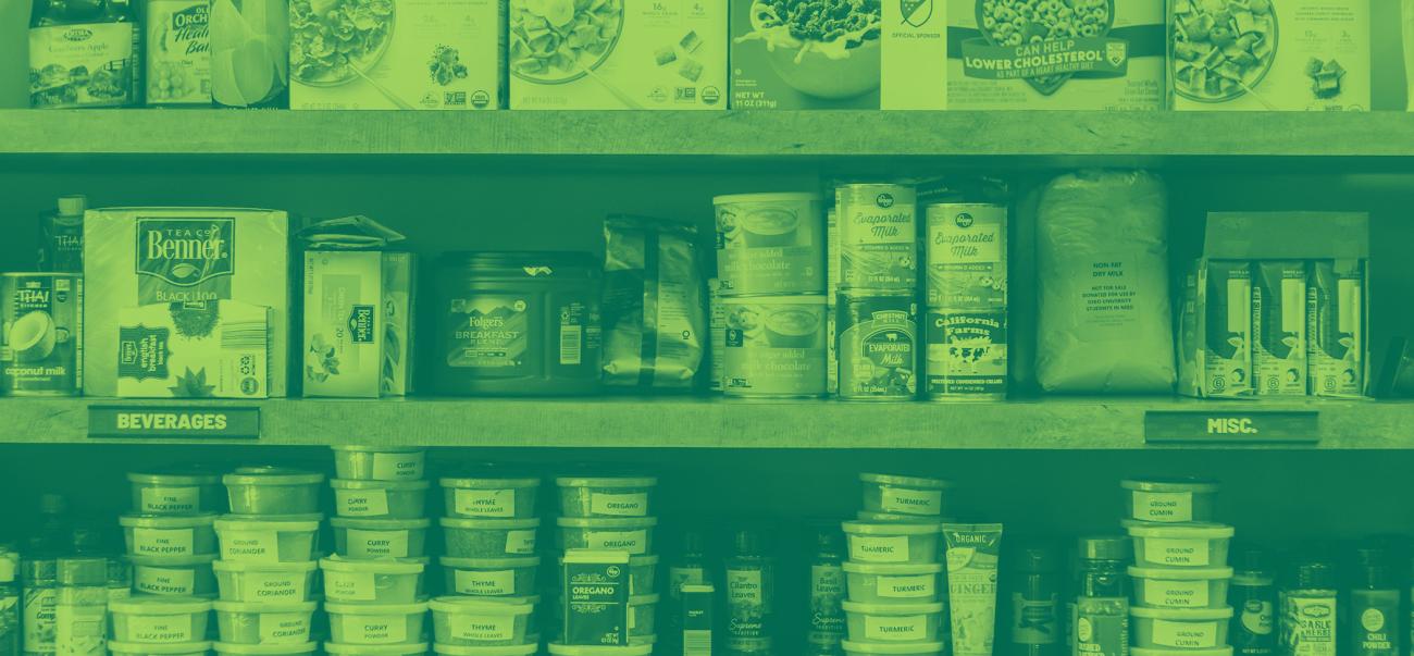 Close-up of dried food goods in Ohio University's food pantry
