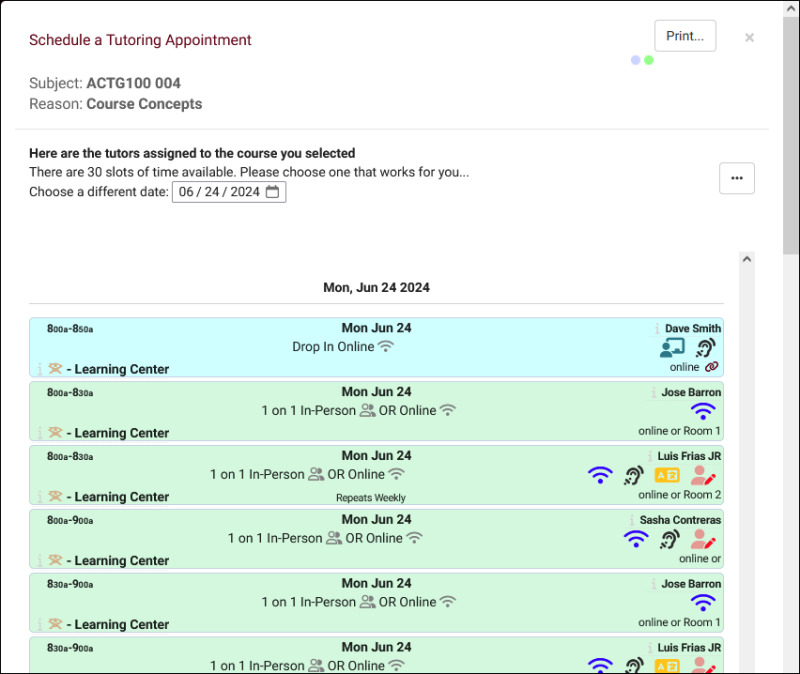 TracCloud Search for Availability Results example