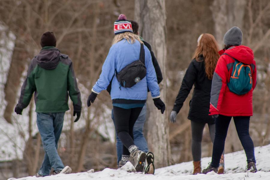 Ohio University students hike in winter