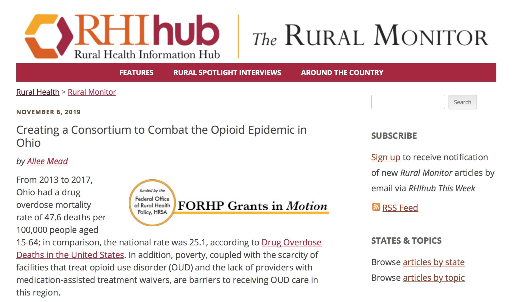 Screenshot of RHI hub webpage